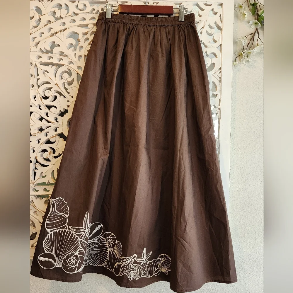 CAROLINE CONSTAS ENBRODERY BROWN MIDI FULL SKIRT NWT SZ SMALL - Picture 1 of 15